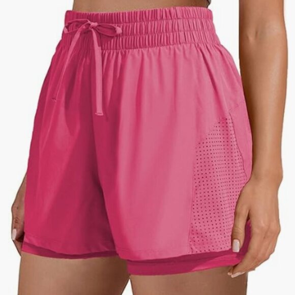 2-in-1 High Waist Workout Shorts w/ Pockets White (M) - Picture 5 of 5